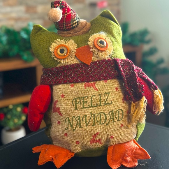 Beautiful green Christmas Owl with words Feliz Navidad - Picture 1 of 3
